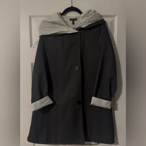 Women’s Eileen Fischer Reversible Black Hooded Cotton Nylon Raincoat. Size XS.